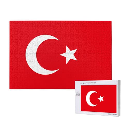 Poezjzw Klassisches Puzzle mit Flagge der Türkei, 1000 Teile, Holzpuzzle, moderne Heimdekoration, intellektuelles Spiel, 75 x 50 cm von POEZJZW