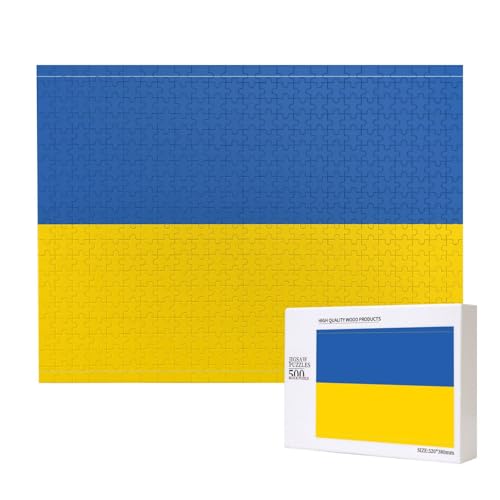 Poezjzw Klassisches Puzzle mit Flagge der Ukraine, 500 Teile, Holzpuzzle, moderne Wohnkultur, intellektuelles Spiel, 52 x 38 cm von POEZJZW