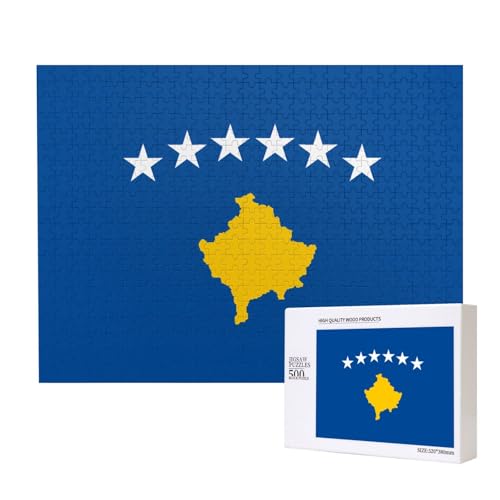 Poezjzw Klassisches Puzzle mit Flagge des Kosovos, 500 Teile, Holzpuzzle, moderne Wohnkultur, intellektuelles Spiel, 52 x 38 cm Poezjzw Klassisches Puzzle mit Flagge des Kosovos, 500 Teile, Holzpuzzle, moderne Wohnkultur, intellektuelles Spiel, 52 x 38 cm von POEZJZW