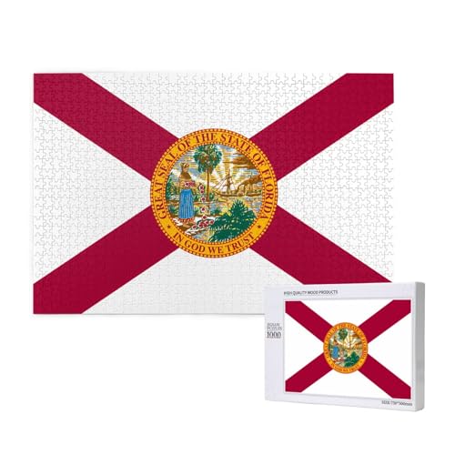 Poezjzw Klassisches Puzzle mit Flagge von Florida, 1000 Teile, Holzpuzzle, moderne Heimdekoration, intellektuelles Spiel, 75 x 50 cm von POEZJZW