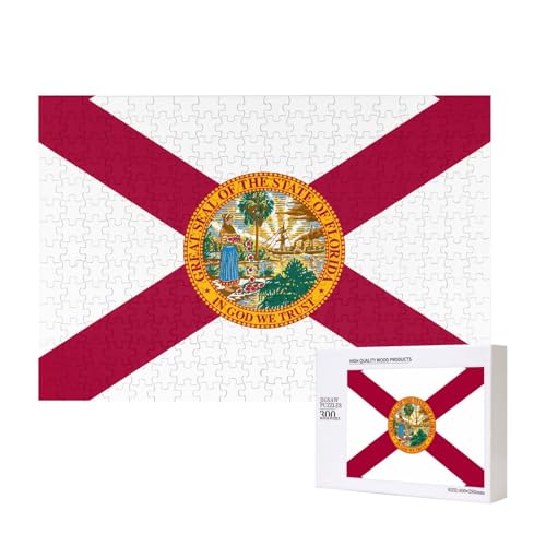 Poezjzw Klassisches Puzzle mit Flagge von Florida, 300 Teile, Holzpuzzle, moderne Wohnkultur, intellektuelles Spiel, 40 x 28 cm von POEZJZW