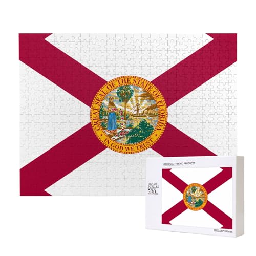 Poezjzw Klassisches Puzzle mit Flagge von Florida, 500 Teile, Holzpuzzle, moderne Wohnkultur, intellektuelles Spiel, 52 x 38 cm Poezjzw Klassisches Puzzle mit Flagge von Florida, 500 Teile, Holzpuzzle, moderne Wohnkultur, intellektuelles Spiel, 52 x 38 cm von POEZJZW