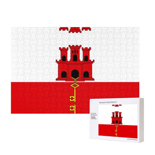 Poezjzw Klassisches Puzzle mit Flagge von Gibraltar, 300 Teile, Holzpuzzle, moderne Wohnkultur, intellektuelles Spiel, 40 x 28 cm von POEZJZW