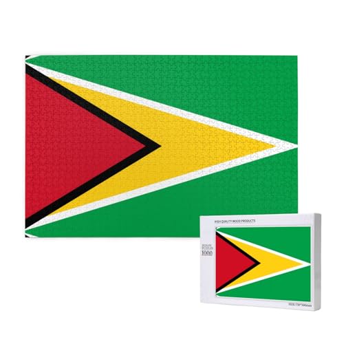 Poezjzw Klassisches Puzzle mit Flagge von Guyana, 1000 Teile, Holzpuzzle, moderne Heimdekoration, intellektuelles Spiel, 75 x 50 cm von POEZJZW