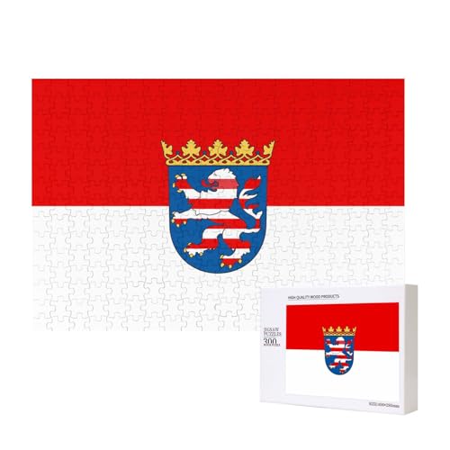 Poezjzw Klassisches Puzzle mit Flagge von Hessen, 300 Teile, Holzpuzzle, moderne Wohnkultur, intellektuelles Spiel, 40 x 28 cm von POEZJZW
