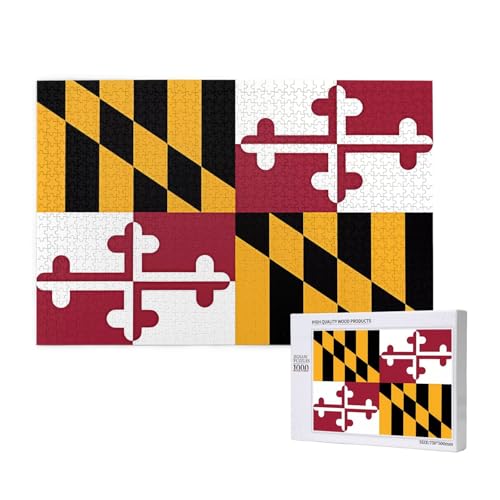 Poezjzw Klassisches Puzzle mit Flagge von Maryland, 1000 Teile, Holzpuzzle, moderne Heimdekoration, intellektuelles Spiel, 75 x 50 cm von POEZJZW