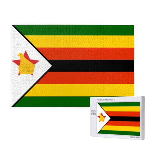 Poezjzw Klassisches Puzzle mit Flagge von Simbabwe, 1000 Teile, Holzpuzzle, moderne Heimdekoration, intellektuelles Spiel, 75 x 50 cm von POEZJZW