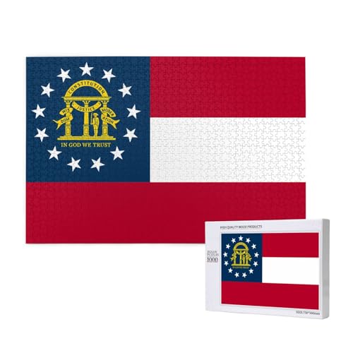 Poezjzw Klassisches Puzzle mit Georgia-Flagge, 1000 Teile, Holzpuzzle, moderne Heimdekoration, intellektuelles Spiel, 75 x 50 cm von POEZJZW