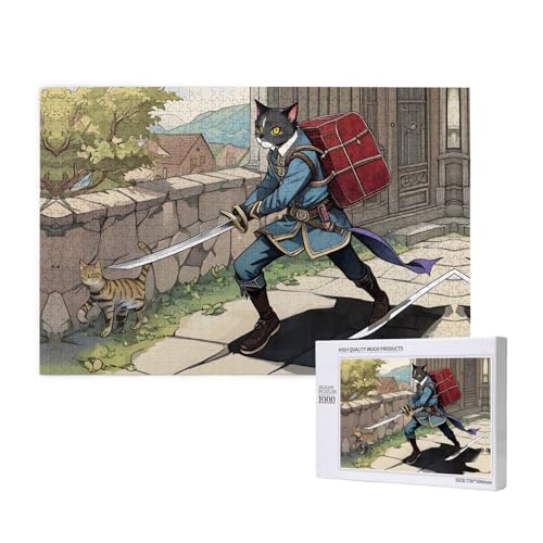 Poezjzw Klassisches Puzzle mit Katze, 1000 Teile, Holzpuzzle, moderne Heimdekoration, intellektuelles Spiel, 75 x 50 cm von POEZJZW