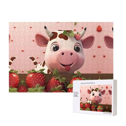 Poezjzw Klassisches Puzzle mit Kühen und Erdbeeren, 300 Teile, Holzpuzzle, moderne Wohnkultur, intellektuelles Spiel, 40 x 28 cm Poezjzw Klassisches Puzzle mit Kühen und Erdbeeren, 300 Teile, Holzpuzzle, moderne Wohnkultur, intellektuelles Spiel, 40 x 28 cm von POEZJZW