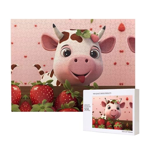 Poezjzw Klassisches Puzzle mit Kühen und Erdbeeren, 500 Teile, Holzpuzzle, moderne Wohnkultur, intellektuelles Spiel, 52 x 38 cm Poezjzw Klassisches Puzzle mit Kühen und Erdbeeren, 500 Teile, Holzpuzzle, moderne Wohnkultur, intellektuelles Spiel, 52 x 38 cm von POEZJZW