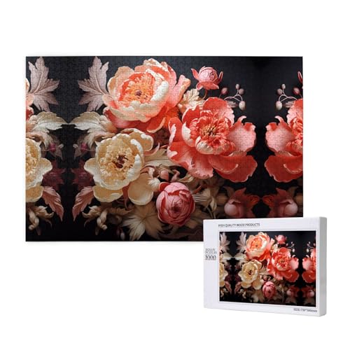 Poezjzw Klassisches Puzzle mit Pfingstrosen für Erwachsene, 1000 Teile, Holzpuzzle, moderne Heimdekoration, intellektuelles Spiel, 75 x 50 cm von POEZJZW