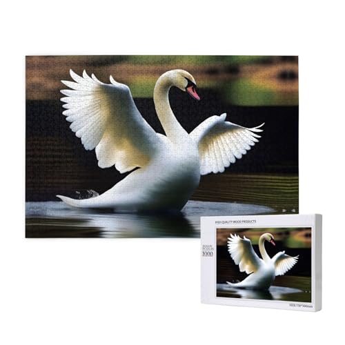 Poezjzw Klassisches Puzzle mit Schwanen-Motiv, 1000 Teile, Holzpuzzle, moderne Wohnkultur, intellektuelles Spiel, 75 x 50 cm von POEZJZW