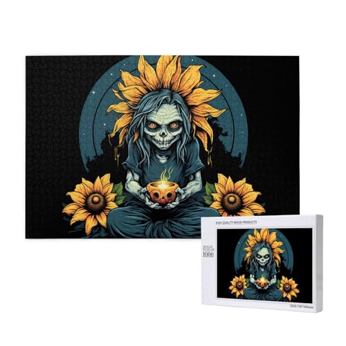Poezjzw Klassisches Puzzle mit Sonnenblumen-Hexe, 1000 Teile, Holzpuzzle, moderne Heimdekoration, intellektuelles Spiel, 75 x 50 cm von POEZJZW