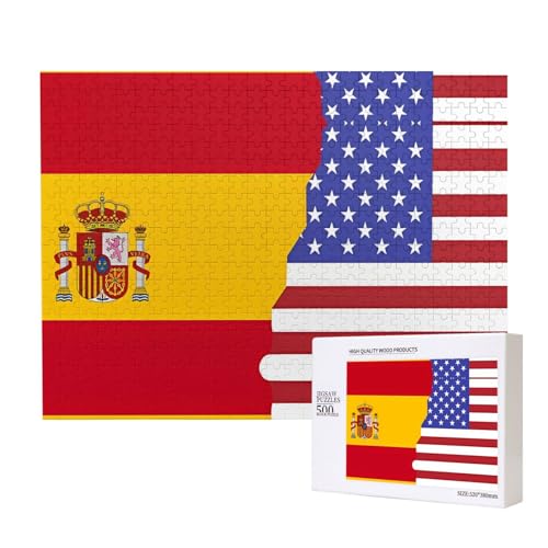 Poezjzw Klassisches Puzzle mit amerikanischer Spanien-Flagge, 500 Teile, Holzpuzzle, moderne Wohnkultur, intellektuelles Spiel, 52 x 38 cm von POEZJZW