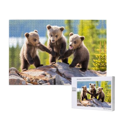 Poezjzw Klassisches Puzzle mit drei Bären, 1000 Teile, Holzpuzzle, moderne Heimdekoration, intellektuelles Spiel, 75 x 50 cm von POEZJZW