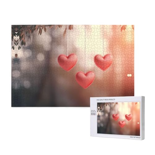 Poezjzw Klassisches Puzzle mit drei Herzen, 1000 Teile, Holzpuzzle, moderne Wohnkultur, intellektuelles Spiel, 75 x 50 cm von POEZJZW