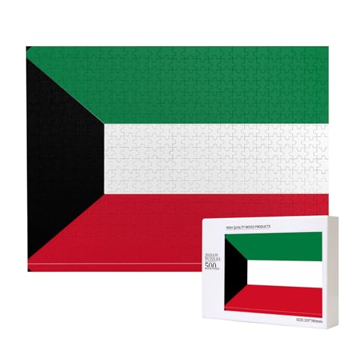 Poezjzw Klassisches Puzzle mit kuwaitischer Flagge, 500 Teile, Holzpuzzle, moderne Wohnkultur, intellektuelles Spiel, 52 x 38 cm von POEZJZW