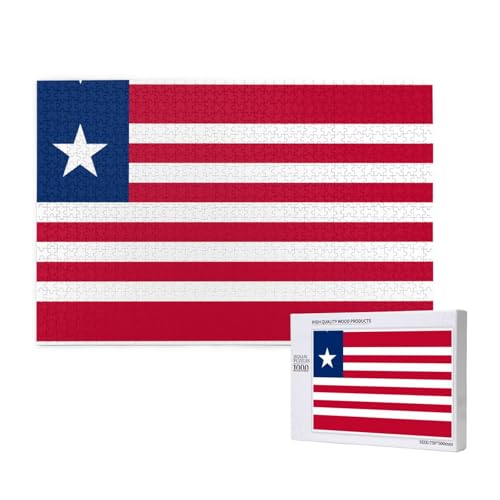 Poezjzw Klassisches Puzzle mit liberianischer Flagge, 1000 Teile, Holzpuzzle, moderne Heimdekoration, intellektuelles Spiel, 75 x 50 cm von POEZJZW