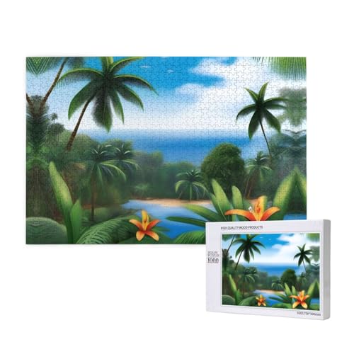 Poezjzw Klassisches Puzzle mit tropischem Himmel, Ökologie, Erwachsene, 1000 Teile, Holzpuzzle, moderne Heimdekoration, intellektuelles Spiel, 75 x 50 cm von POEZJZW