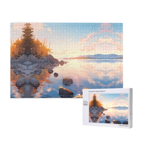 Poezjzw Lakeside Puzzles für Erwachsene, 1000 Teile, Holzpuzzle für Familie, Freunde, Heimdekoration, Wandkunst, 75 x 50 cm von POEZJZW