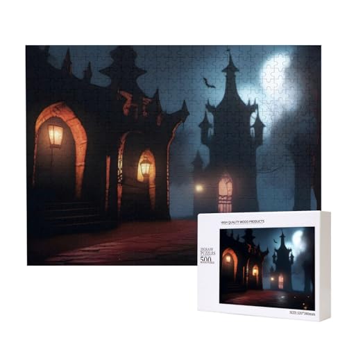 Poezjzw Laterne bei Nacht klassisches Puzzle für Erwachsene, 500 Teile, Holzpuzzle, moderne Wohnkultur, intellektuelles Spiel, 52 x 38 cm von POEZJZW