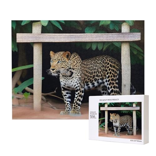 Poezjzw Leopard Under The Si Klassisches Puzzle für Erwachsene, 500 Teile, Holzpuzzle, moderne Wohnkultur, intellektuelles Spiel, 52 x 38 cm von POEZJZW