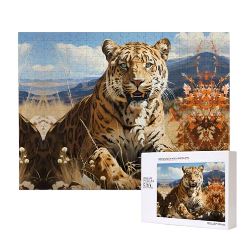 Poezjzw Leopard auf der Suche nach Beute, klassisches Puzzle für Erwachsene, 500 Teile, Holzpuzzle, moderne Wohnkultur, intellektuelles Spiel, 52 x 38 cm von POEZJZW