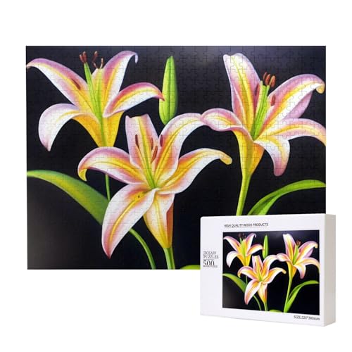 Poezjzw Lily Flower Klassisches Puzzle für Erwachsene, 500 Teile, Holzpuzzle, moderne Wohnkultur, intellektuelles Spiel, 52 x 38 cm von POEZJZW