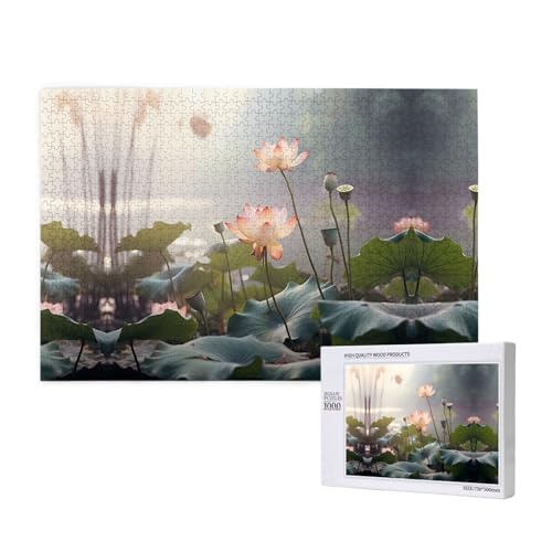 Poezjzw Lotusblumen-Puzzles für Erwachsene, 1000 Teile, Holzpuzzle für Familie, Freunde, Heimdekoration, Wandkunst, 75 x 50 cm von POEZJZW