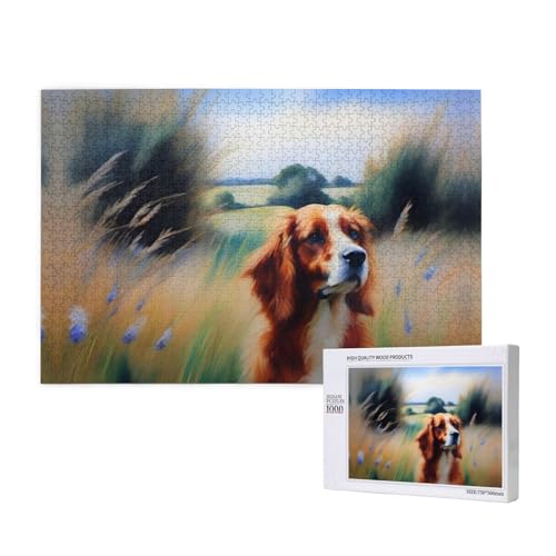 Poezjzw Lucky Dog Tail Grass Adult Classic Jigsaw 1000 Pieces Wooden Puzzle Modern Home Decor Intellectual Game 75x50cm von POEZJZW