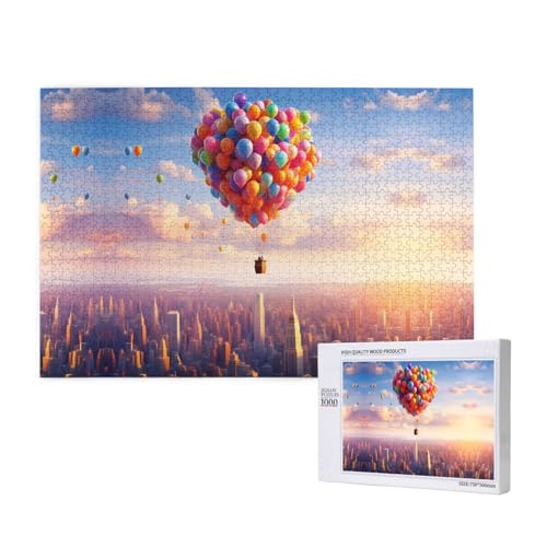 Poezjzw Luftballon-Puzzles für Erwachsene, 1000 Teile, Holzpuzzle für Familie, Freunde, Heimdekoration, Wandkunst, 75 x 50 cm von POEZJZW