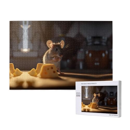 Poezjzw Mäuse-Puzzles für Erwachsene, 1000 Teile, Holzpuzzle für Familie, Freunde, Heimdekoration, Wandkunst, 75 x 50 cm von POEZJZW