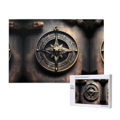 Poezjzw Magical Design Nordische Runen Kompass Erwachsene Klassisches Puzzle 1000 Teile Holzpuzzle Moderne Wohnkultur Intellektuelles Spiel 75 x 50 cm von POEZJZW