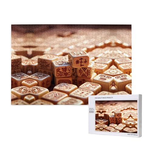 Poezjzw Mahjong Puzzles für Erwachsene, 1000 Teile, Holzpuzzle für Familie, Freunde, Heimdekoration, Wandkunst, 75 x 50 cm von POEZJZW