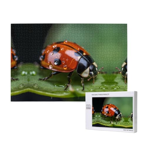 Poezjzw Marienkäfer-Puzzles für Erwachsene, 1000 Teile, Holzpuzzle für Familie, Freunde, Heimdekoration, Wandkunst, 75 x 50 cm von POEZJZW