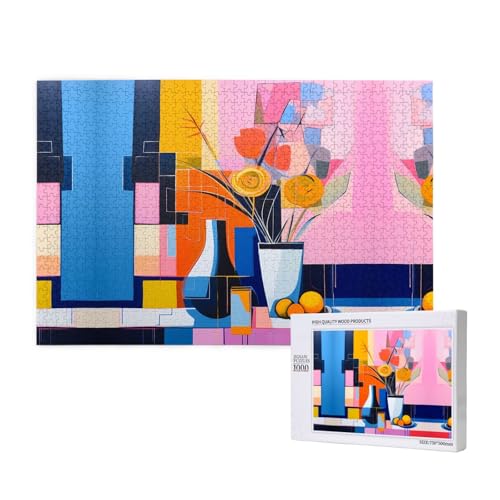 Poezjzw Matisse Stil abstrakte Gemälde Puzzles für Erwachsene 1000 Teile Holzpuzzle für Familie Freunde Heimdekoration Wandkunst 75 x 50 cm von POEZJZW