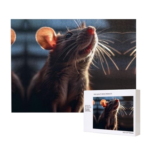 Poezjzw Maus-Nahaufnahme-Puzzles für Erwachsene, 500 Teile, Holzpuzzle für Familie, Freunde, Heimdekoration, Wandkunst, 50 x 38 cm von POEZJZW