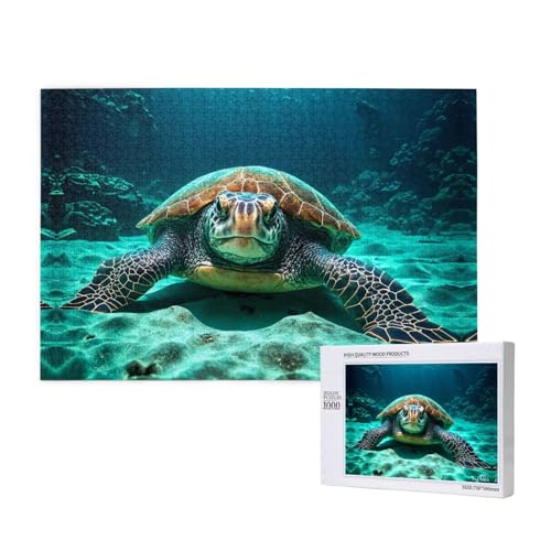 Poezjzw Meerschildkröte, klassisches Puzzle für Erwachsene, 1000 Teile, Holzpuzzle, moderne Wohnkultur, intellektuelles Spiel, 75 x 50 cm von POEZJZW