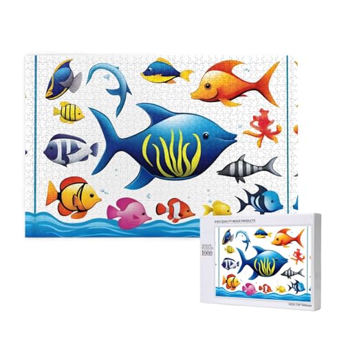 Poezjzw Meerwassertiere, klassisches Puzzle für Erwachsene, 1000 Teile, Holzpuzzle, moderne Heimdekoration, intellektuelles Spiel, 75 x 50 cm von POEZJZW