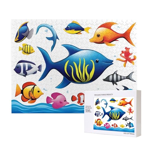 Poezjzw Meerwassertiere, klassisches Puzzle für Erwachsene, 500 Teile, Holzpuzzle, moderne Wohnkultur, intellektuelles Spiel, 52 x 38 cm Poezjzw Meerwassertiere, klassisches Puzzle für Erwachsene, 500 Teile, Holzpuzzle, moderne Wohnkultur, intellektuelles Spiel, 52 x 38 cm von POEZJZW