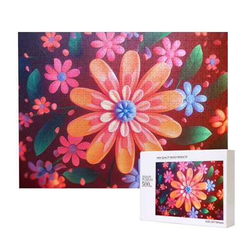 Poezjzw Mehrfarbige Blumen-Puzzles für Erwachsene, 500 Teile, Holzpuzzle für Familie, Freunde, Heimdekoration, Wandkunst, 50 x 38 cm Poezjzw Mehrfarbige Blumen-Puzzles für Erwachsene, 500 Teile, Holzpuzzle für Familie, Freunde, Heimdekoration, Wandkunst, 50 x 38 cm von POEZJZW