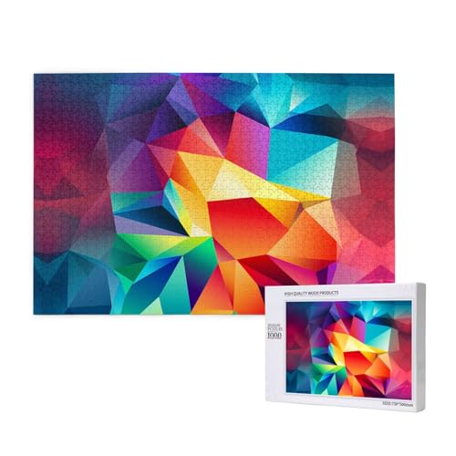 Poezjzw Mehrfarbige Polygon-Puzzles für Erwachsene, 1000 Teile, Holzpuzzle für Familie, Freunde, Heimdekoration, Wandkunst, 75 x 50 cm Poezjzw Mehrfarbige Polygon-Puzzles für Erwachsene, 1000 Teile, Holzpuzzle für Familie, Freunde, Heimdekoration, Wandkunst, 75 x 50 cm von POEZJZW