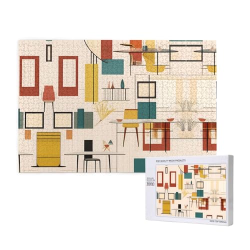 Poezjzw Mid Century Modernes Erwachsenen-Puzzle, klassisches Puzzle, 1000 Teile, Holzpuzzle, moderne Heimdekoration, intellektuelles Spiel, 75 x 50 cm Poezjzw Mid Century Modernes Erwachsenen-Puzzle, klassisches Puzzle, 1000 Teile, Holzpuzzle, moderne Heimdekoration, intellektuelles Spiel, 75 x 50 cm von POEZJZW