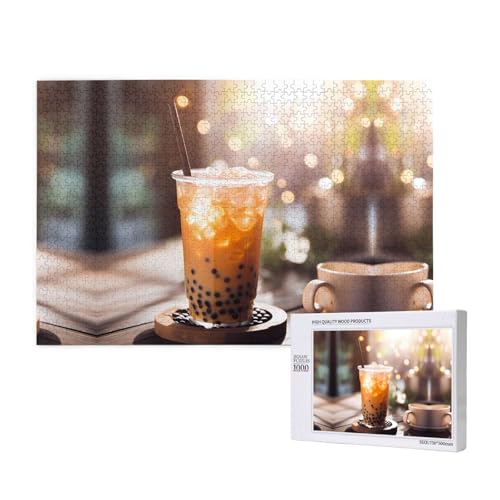 Poezjzw Milchtee-Puzzles für Erwachsene, 1000 Teile, Holzpuzzle für Familie, Freunde, Heimdekoration, Wandkunst, 75 x 50 cm von POEZJZW