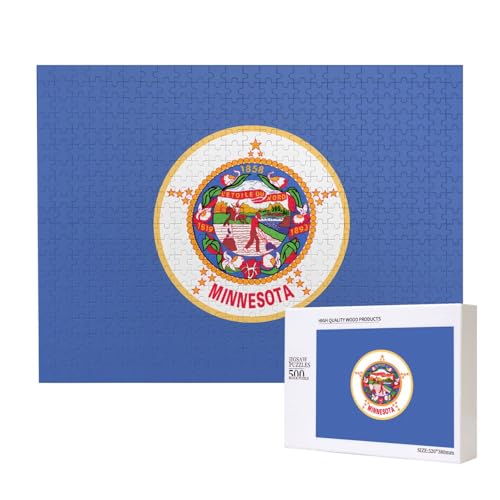 Poezjzw Minnesota State Flag Erwachsenen-Puzzle, klassisches Puzzle, 500 Teile, Holzpuzzle, moderne Wohnkultur, intellektuelles Spiel, 52 x 38 cm von POEZJZW