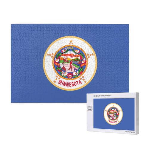 Poezjzw Minnesota State Flag Klassisches Puzzle für Erwachsene, 1000 Teile, Holzpuzzle, moderne Heimdekoration, intellektuelles Spiel, 75 x 50 cm von POEZJZW