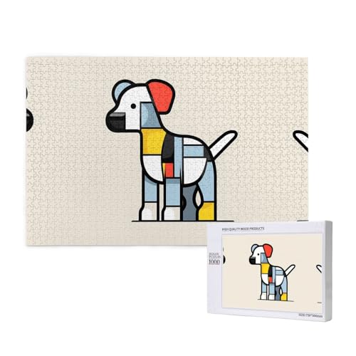 Poezjzw Mondrian Abstraktionismus Kleintier-Puzzles für Erwachsene, 1000 Teile, Holzpuzzle für Familie, Freunde, Heimdekoration, Wandkunst, 75 x 50 cm von POEZJZW