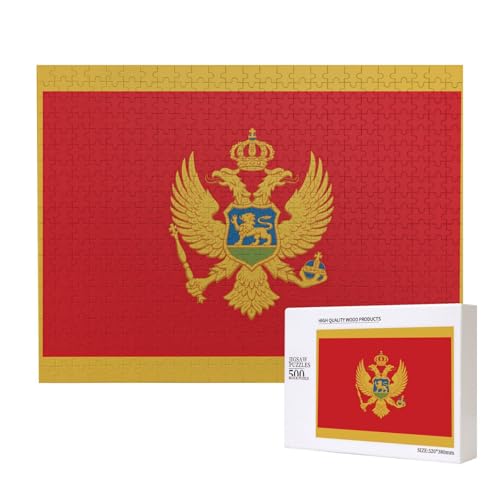 Poezjzw Montenegrinische Flagge, klassisches Puzzle für Erwachsene, 500 Teile, Holzpuzzle, moderne Wohnkultur, intellektuelles Spiel, 52 x 38 cm von POEZJZW