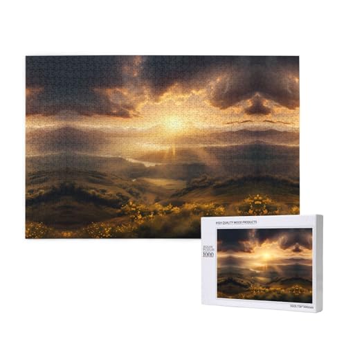 Poezjzw Morgensonne Puzzles für Erwachsene, 1000 Teile, Holzpuzzle für Familie, Freunde, Heimdekoration, Wandkunst, 75 x 50 cm von POEZJZW